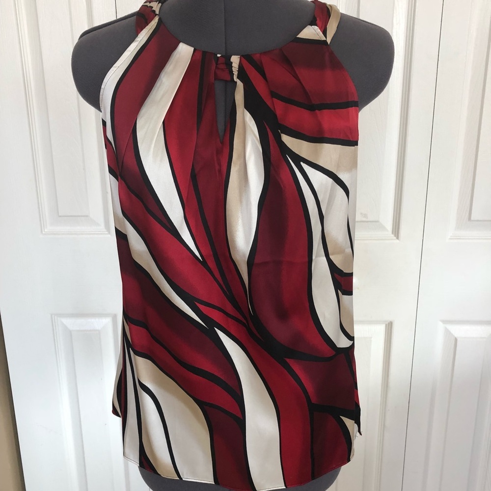 Red/ivory silk stretch tank